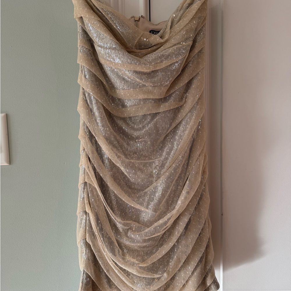 Express Gold Ruched Sweetheart Bodycon Mini Dress